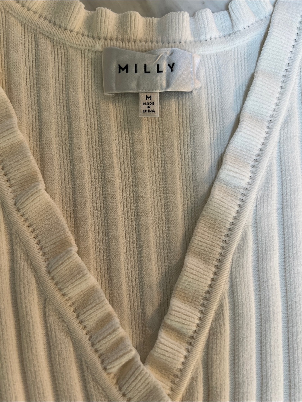 Milly Cream Ribbed Wrap-Style Midi Knit Sweater Dress - Picture 4 of 9